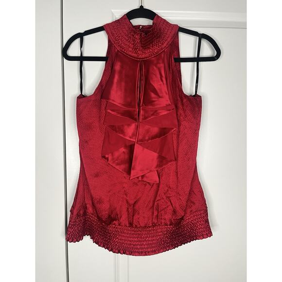 Bebe Textured Y2K Rockabilly Halter Top Blouse 100% Silk Size Small Club Wear - Picture 1 of 6